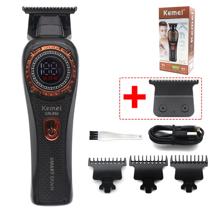 Kemei KM-999 Hair Trimmer for Men – DLC T-Blade, Zero Gapped, LED Display, Cordless USB Professional Hair Clipper