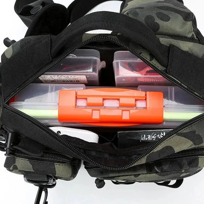 Fishing Tackle Backpack: Gear Storage Bag with Rod Holder, Fanny Pack Design for Men - Fly Fishing Sling Shoulder Bag