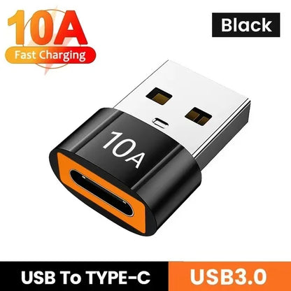 USB to Type-C Adapter — 10A OTG USB 3.0 Male to Female Converter for Fast Charging & Data Transfer, Compatible with MacBook, iPhone, Samsung