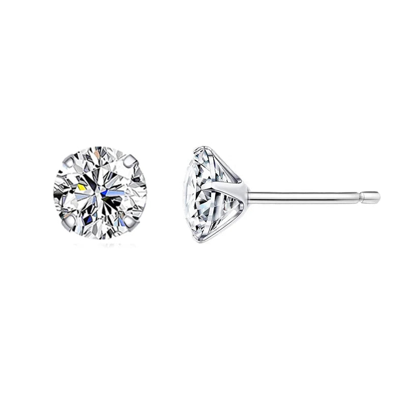 Bamoer 925 Sterling Silver CZ Stud Earrings – Platinum Plated Round Cubic Zirconia Barbell, Hypoallergenic, 4-7mm