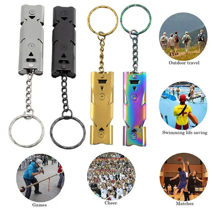 Double Pipe Whistle Keychain – High Decibel Outdoor Survival Emergency Tool