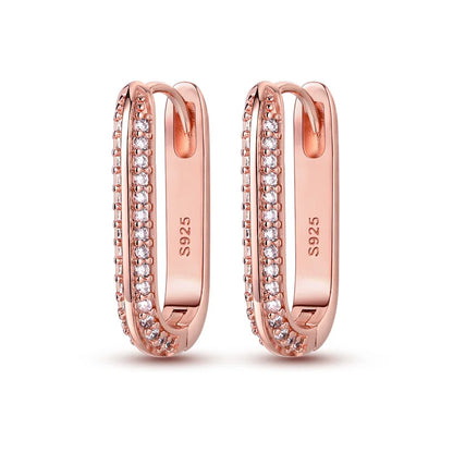2024 New 925 Sterling Silver Rectangular Hoop Earrings with Zircon - Golden Luxury Wedding Gift for Women