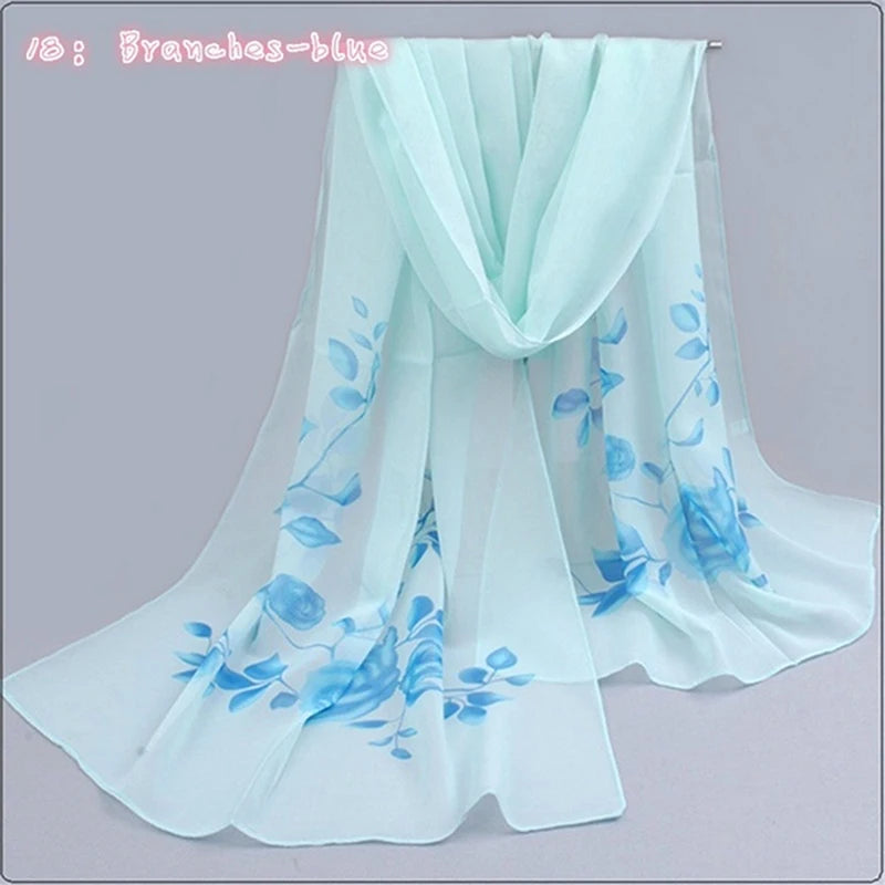 Women’s Chiffon Scarf – Long Butterflies & Branch Pattern Shawl, Elegant Versatile Retro Fashion Accessory
