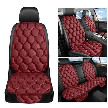 Winter Plush Car Seat Cushion Set - Warm Anti-Slip Grid Seat and Backrest Covers, 3-Piece Set for Cold Weather Comfort