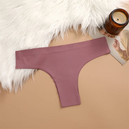 3PCS Seamless Maillard Ultra-Thin Brazilian Panties for Women – Ice Silk Low Waist G-String, Sexy Solid Underwear