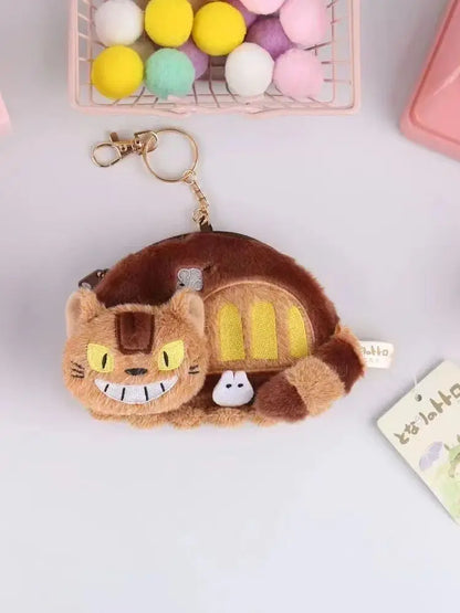 Cute Cat Bus Plush Coin Purse - Cartoon Anime Shoulder Bag Card Holder Pendant Gift for Kids & Collectors