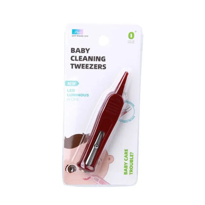 Baby Safety Cleaning Tweezers with LED Light – Infant Nose, Ear & Navel Care Tool, Soft Tip Precision Hygiene Forceps for Babies & Kids