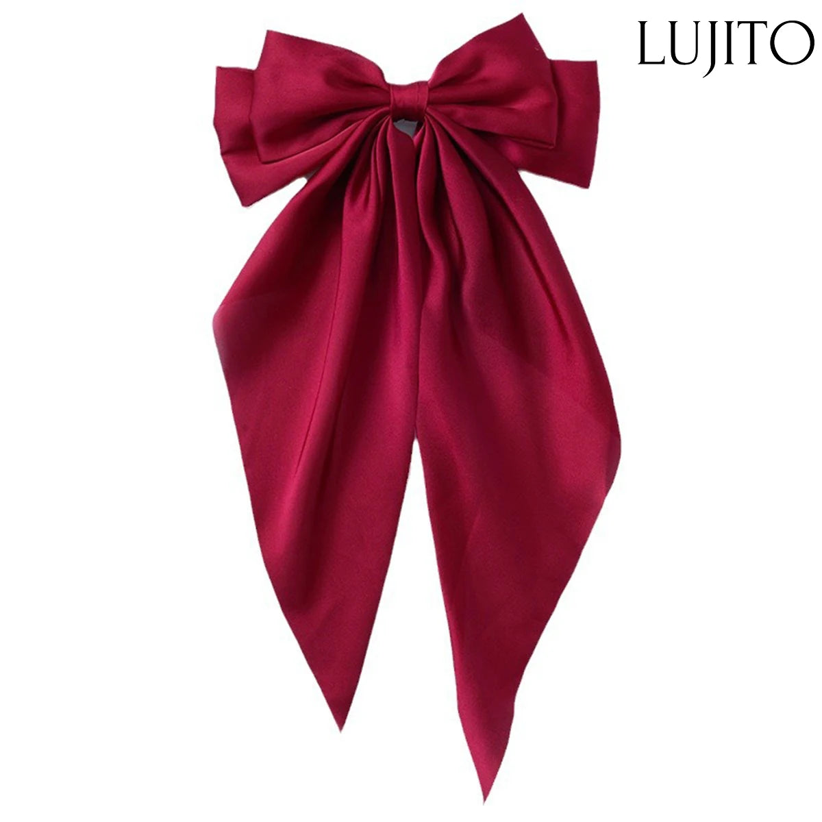 Women's Large Satin Bow Hair Clip – Black, White & Red Retro Hair Accessory for Daily Wear