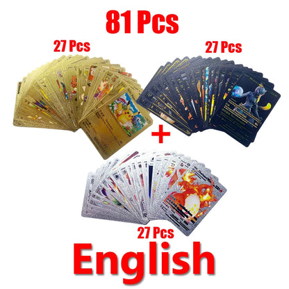 Pokemon Rainbow Gold & Silver VMAX GX Cards – Collectible Battle Trainer Cards in Spanish, English & French, Kids Toy Christmas Gift