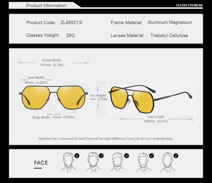 CLLOIO Anti-Glare Day & Night Vision Glasses – Polarized Photochromic UV400 Driving Sunglasses for Men & Women