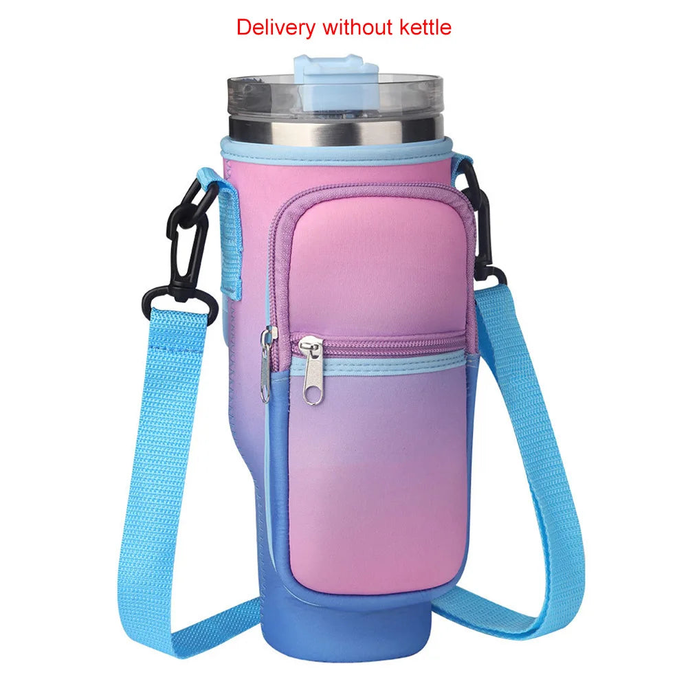 Portable Water Bottle Carrier Bag – Neoprene Holder with Phone Pocket for Stanley 40oz Tumbler with Handle