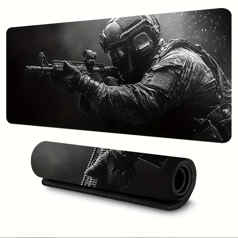 XXL Tactical Soldier Mouse Pad — Large Non-Slip Gaming Desk Pad with Stitched Edges