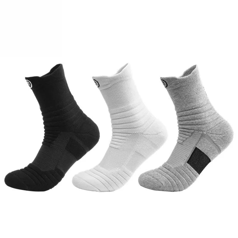1/3 Pairs Men’s Compression Socks – Breathable Sports, Basketball, Cycling, and Running High Elastic Towel Tube Socks
