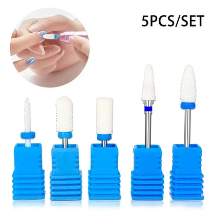 5pcs Ceramic Nail Drill Bit Set - Electric Nail Cutter Bits for Manicure & Pedicure Machine, Nail Accessories & Tools