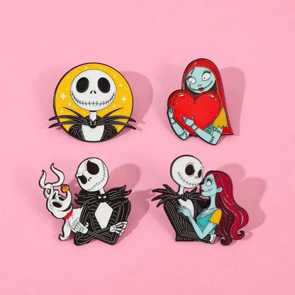 4-Piece Gothic Skull Enamel Pin Set – Halloween Horror Brooches for Backpacks, Jackets, and Christmas Costumes