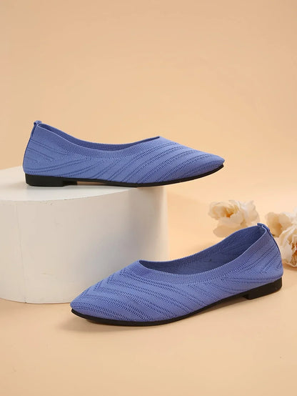 Women’s Pointed Toe Knitted Slip-On Flats – Solid Color Casual Breathable Ballet Loafers