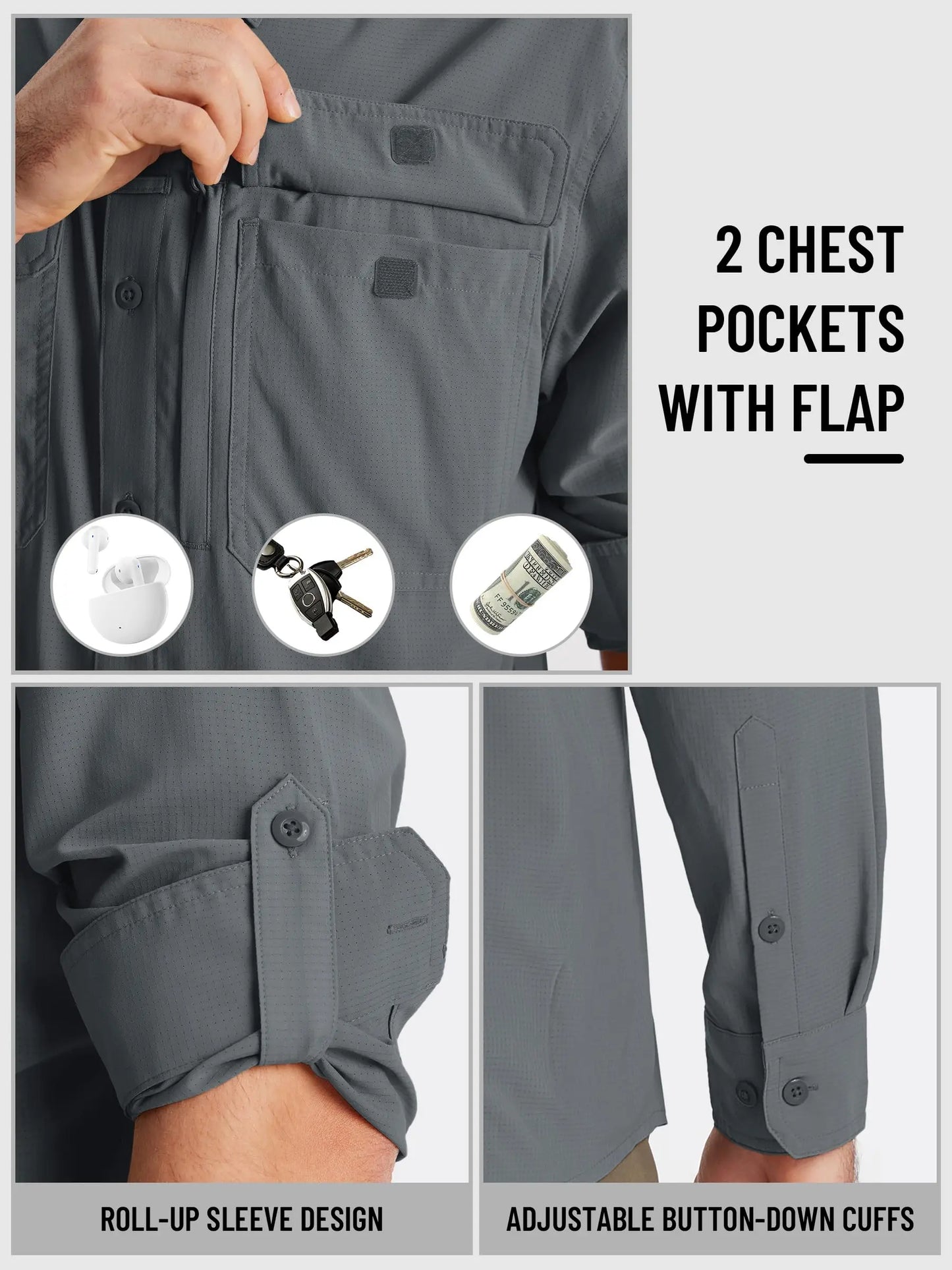 TACVASEN Men's UPF 50+ Sun Protection Fishing Shirt – Quick-Dry Long Sleeve Mesh Hiking & Work Shirt