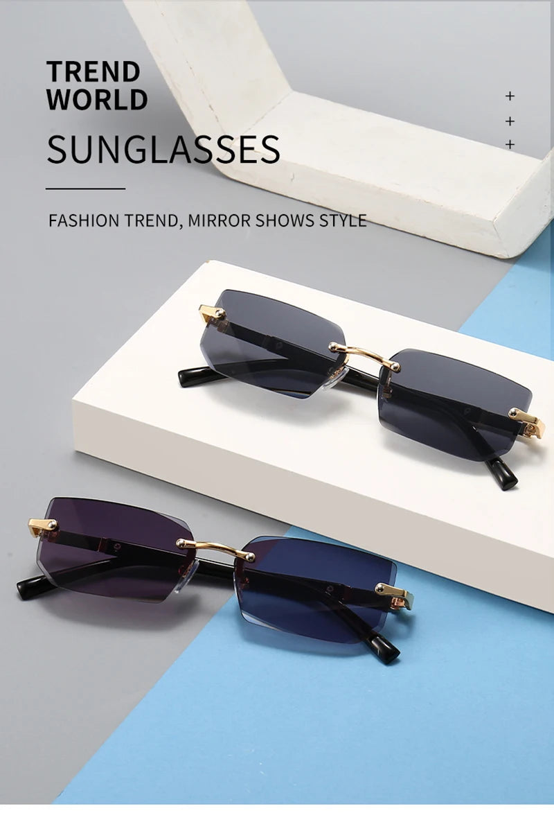 Fashion Rimless Sunglasses – Classic Small Square Frameless Shades for Men & Women, Summer Travel Eyewear