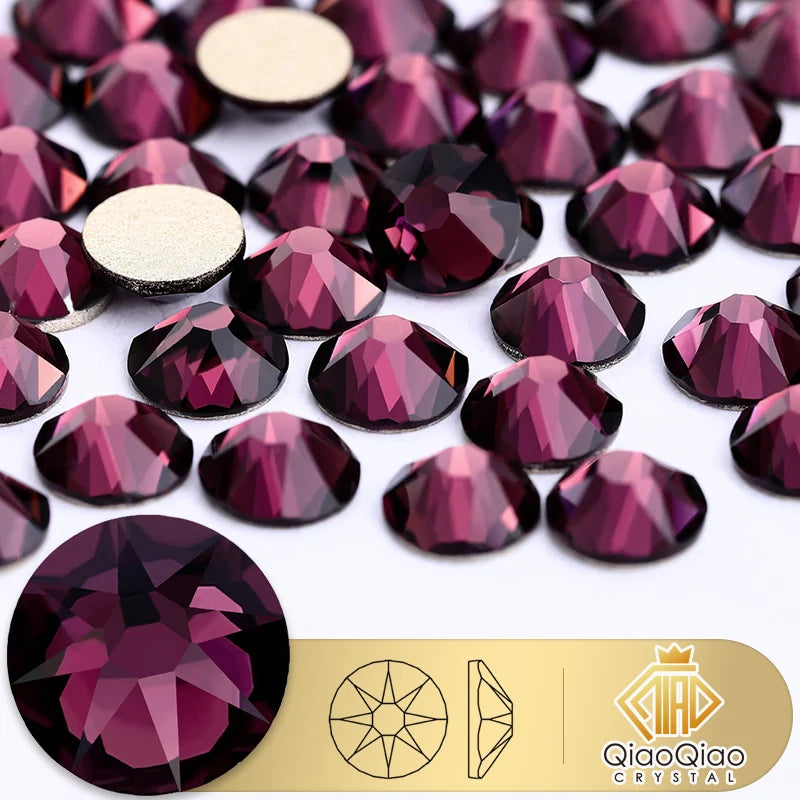 QIAO 2088 Crystal Nail Art Rhinestones — Flat Back Non-Hotfix Strass for DIY Nail Decorations (8 Big + 8 Small)