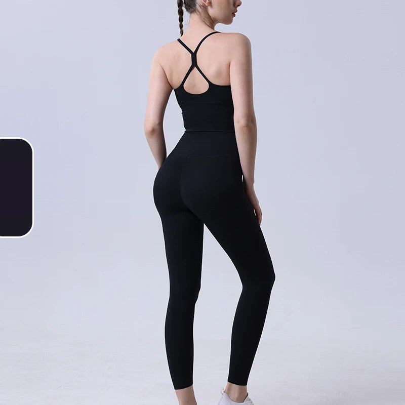 2-Piece Women’s Yoga Tracksuit – Athletic Pilates Fitness Set with Push-Up Sports Bra & Leggings for Gym Workout