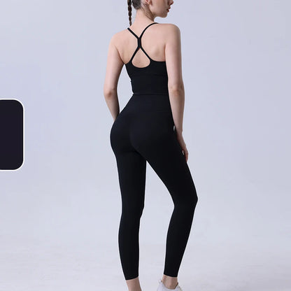 2-Piece Women’s Yoga Tracksuit – Athletic Pilates Fitness Set with Push-Up Sports Bra & Leggings for Gym Workout