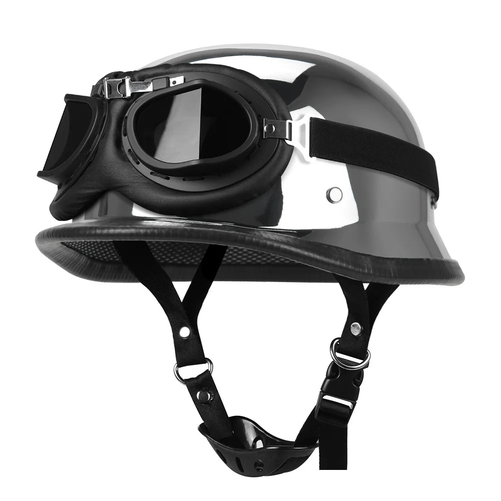 German Leather Motorcycle Half Helmet - Vintage Open Face Biker Helmet, DOT Certified, Casco Moto for S-XXL Sizes