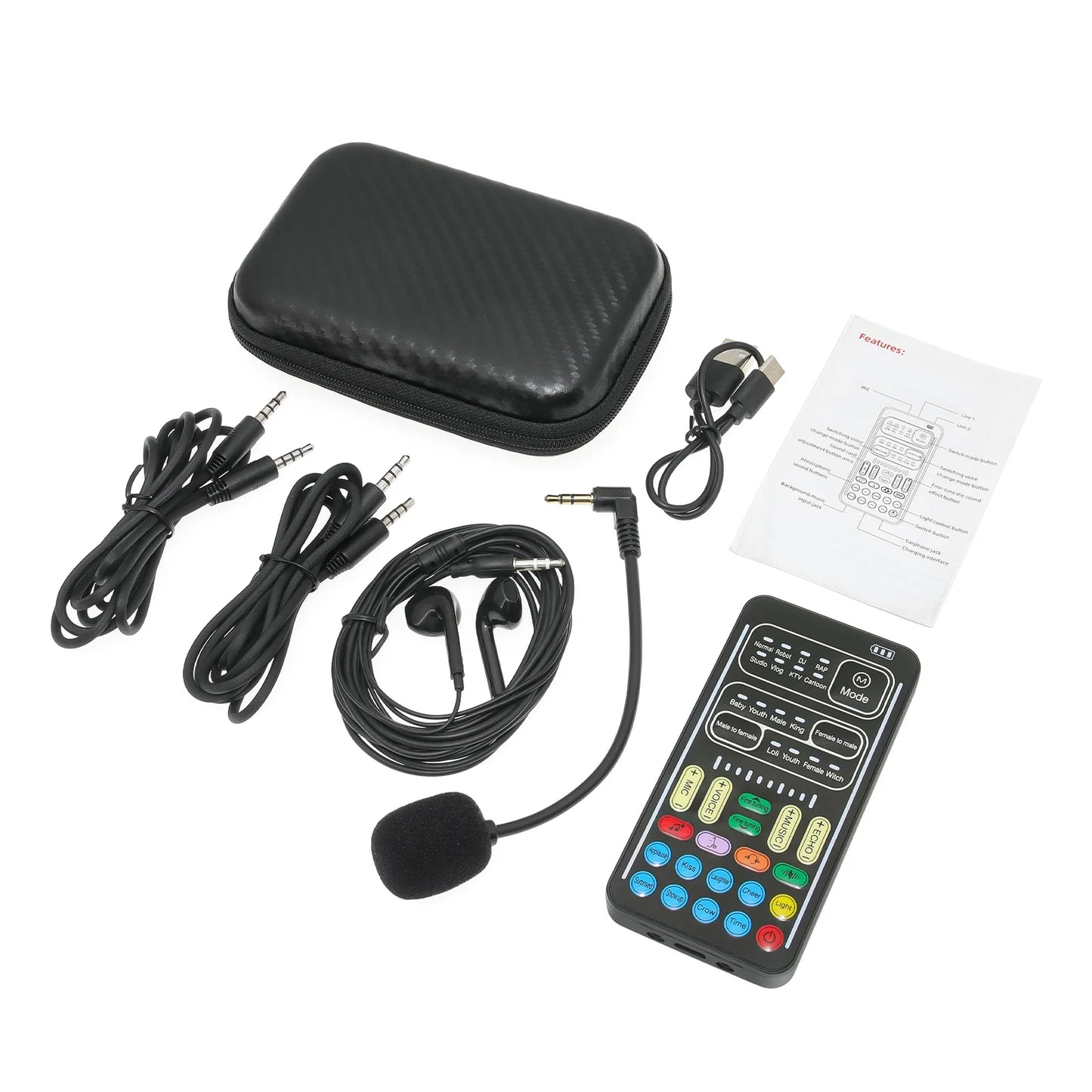I9 Mini Voice Changer Sound Card Kit - Audio Effects Machine with Headphones & Microphone for Phone Live Streaming