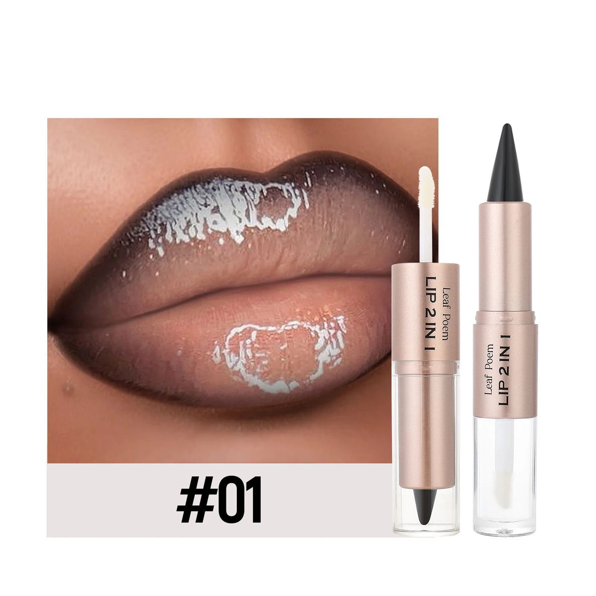Double-Ended Lip Liner and Gloss Set - Tapered Lip Contour Pencil with Mirror, Plumping Crystal Lip Glaze, and Red Lip Tint