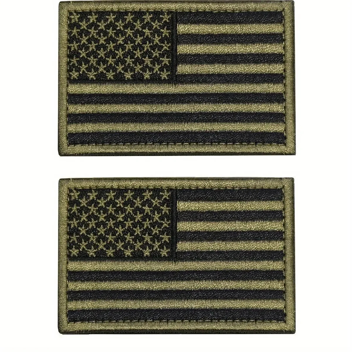 2pcs USA Flag Embroidered Patch Set - Black & Army Green/Gray American Flag Patches for Hats, Jackets & Backpacks