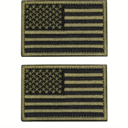 2pcs USA Flag Embroidered Patch Set - Black & Army Green/Gray American Flag Patches for Hats, Jackets & Backpacks