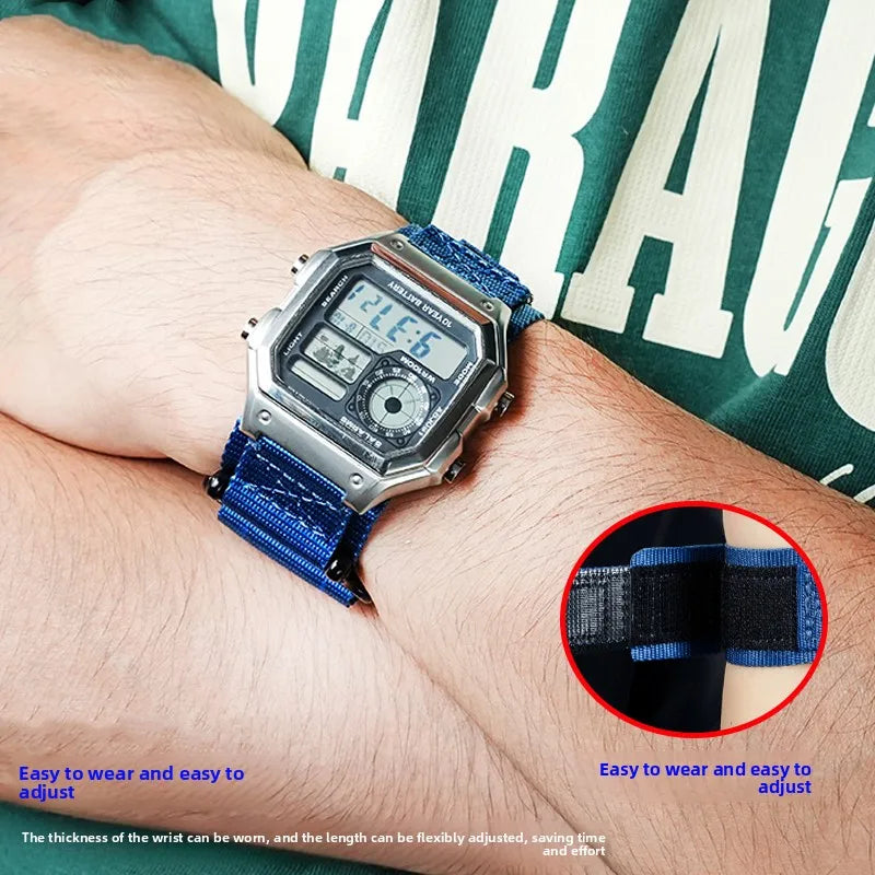 Casio AE-1200 & AE-1300 Nylon Watch Strap - Breathable Outdoor Band with Metal Ring & Camouflage Design