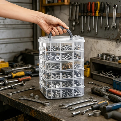 6-Layer Transparent Tool Storage Box - Multifunctional Organizer for Screws & Hardware