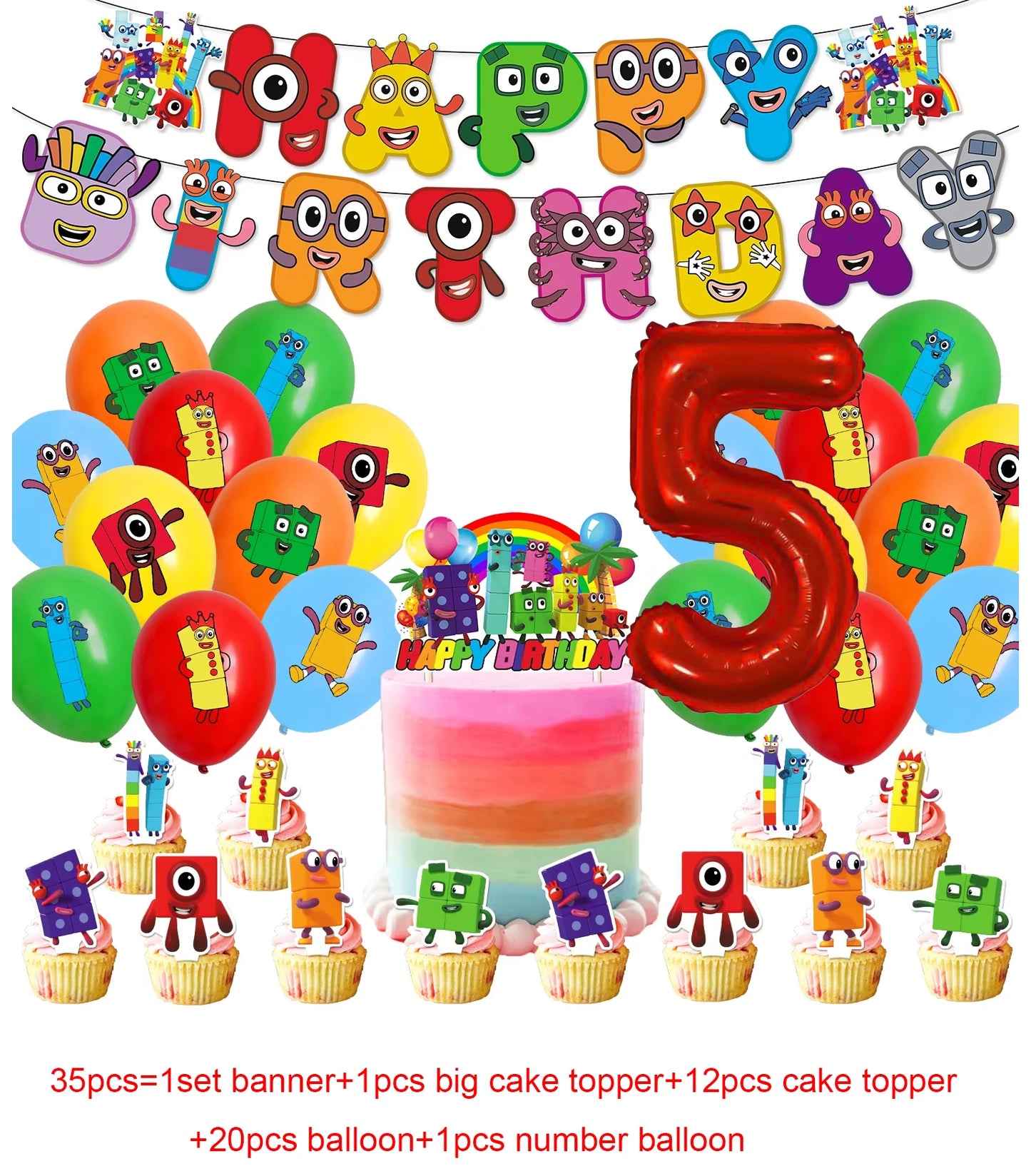 Number Birthday Building Blocks Party Decorations Set – Tablecloth, Banner, Balloons & Cake Topper for Kids & Baby Shower Supplies