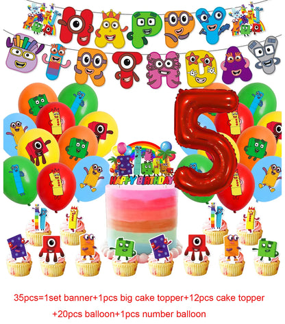 Number Birthday Building Blocks Party Decorations Set – Tablecloth, Banner, Balloons & Cake Topper for Kids & Baby Shower Supplies