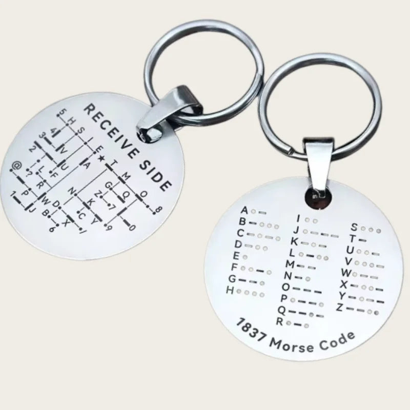 Stainless Steel Morse Code Keychain - Double-Sided Alphanumeric Educational Car Pendant for Radio Amateurs