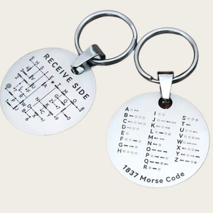 Stainless Steel Morse Code Keychain - Double-Sided Alphanumeric Educational Car Pendant for Radio Amateurs