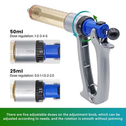 25ml/50ml Adjustable Veterinary Syringe — Semi-Automatic Continuous Vaccine Injector for Chickens, Sheep & Horses