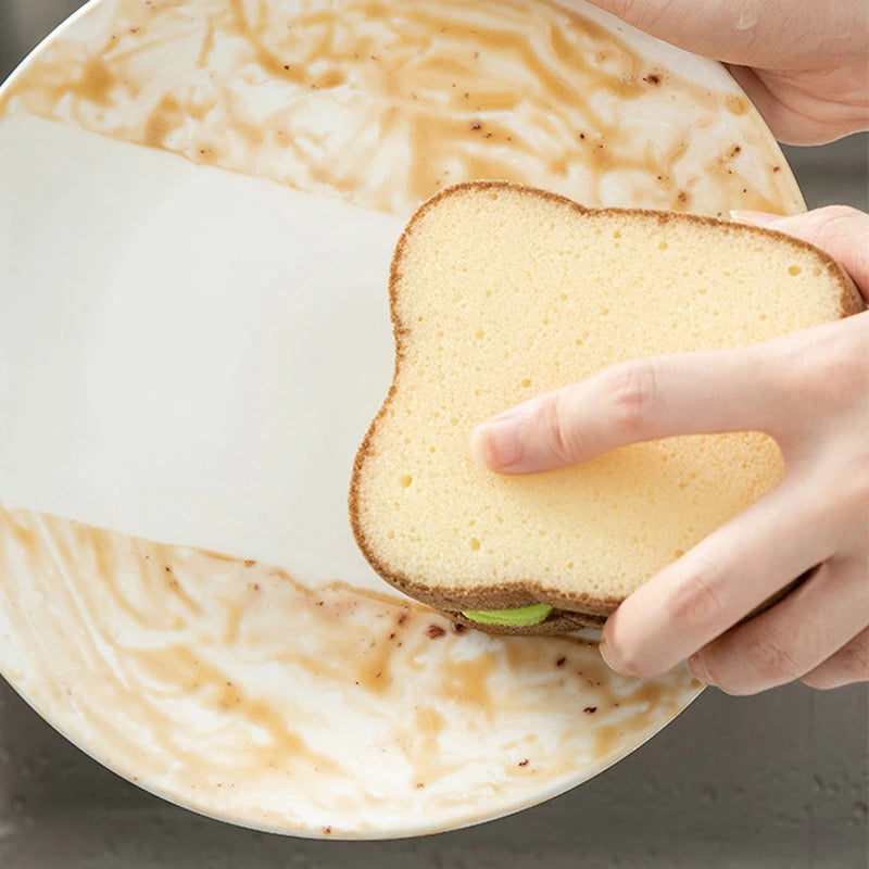 Cute Toast-Shaped Dishwashing Sponges - Washable Scrubber Tools for Pots, Sandwich Type Dishcloth Kitchen Cleaning Towel