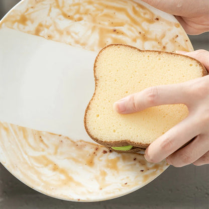 Cute Toast-Shaped Dishwashing Sponges - Washable Scrubber Tools for Pots, Sandwich Type Dishcloth Kitchen Cleaning Towel