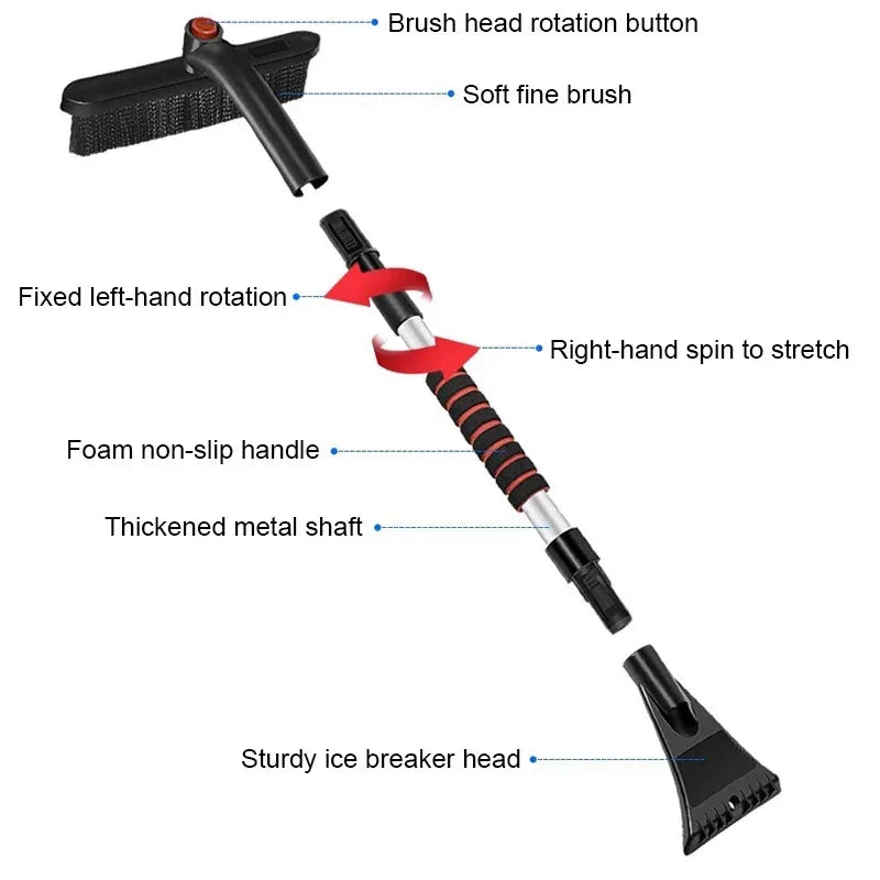 Winter Car Snow Shovel & Ice Scraper – Extendable Detachable Windshield Cleaning Brush Tool