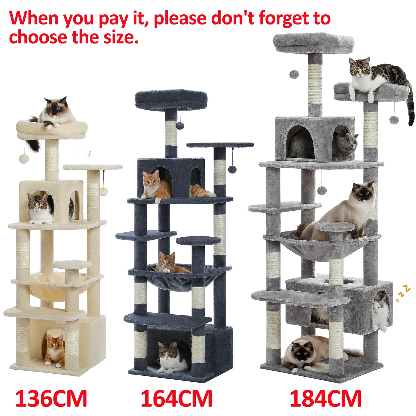 Large Indoor Cat Tree Tower with Sisal Scratching Posts, Hammock, Padded Perches & Condos – Cat Toys and Activity Center