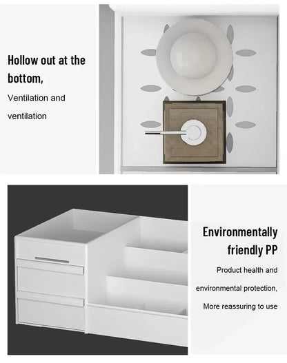 White New Drawer Makeup Storage Box – Plastic Dormitory & Desktop Organizer for Cosmetics & Skin Care – Dressing Table Storage Solution