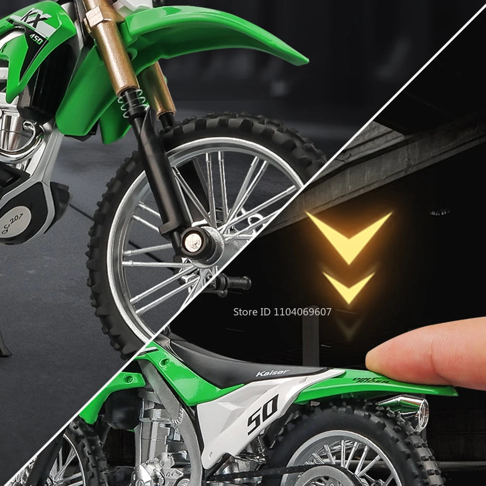1:12 Kawasaki KX450 Diecast Motorcycle Model - Alloy Toy Bike with Shock Absorption Rubber Tires Gift for Kids & Collectors