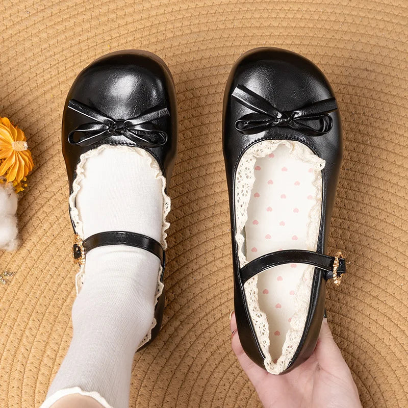 Women’s Mary Janes Flats – Pink & White Round Toe Lolita Ballet Shoes with Buckle Strap, Spring Autumn Plus Size