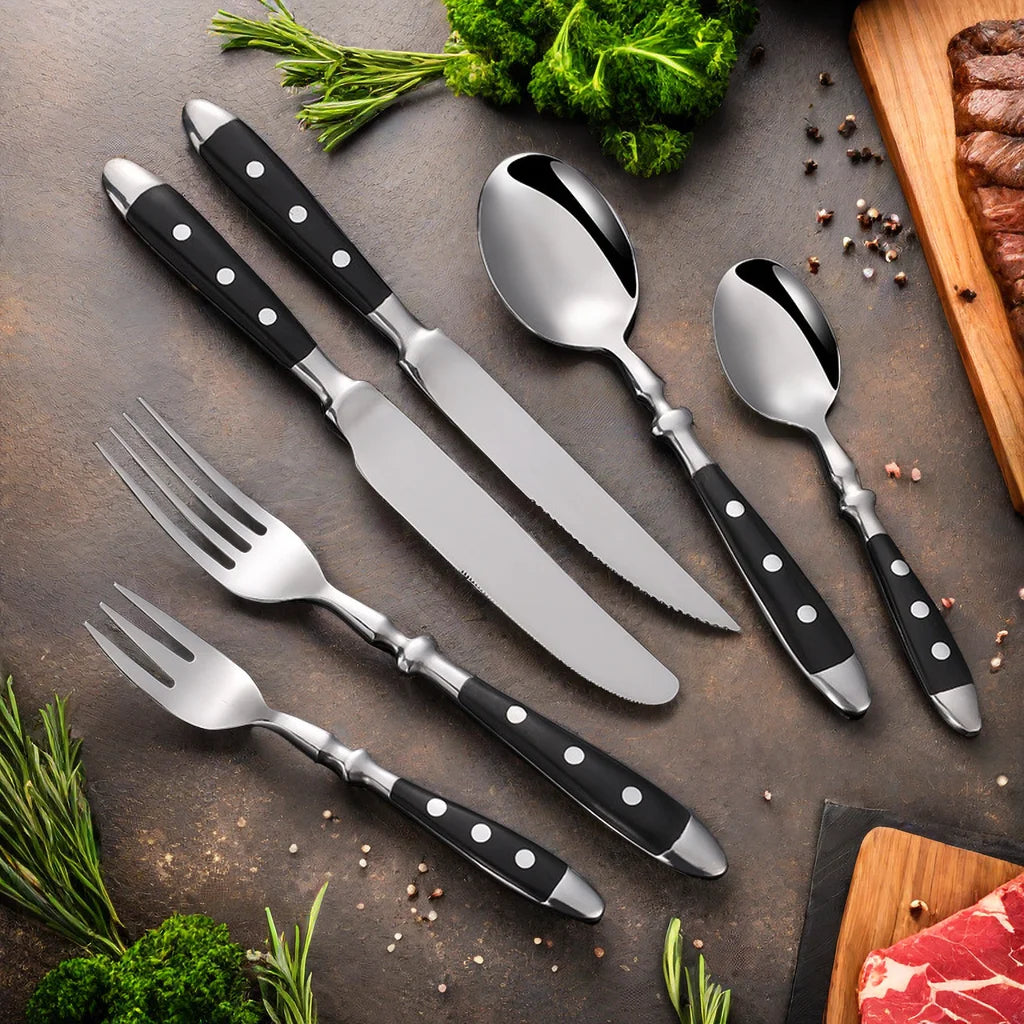 Classic Elegant Stainless Steel Cutlery Set – Fork, Spoon, Knife & Teaspoon Full Dining Steak Dinnerware Collection
