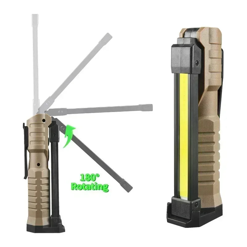 Folding COB XPE LED Work Light - Rechargeable Handheld Flashlight with SOS Strobe for Car Inspection & Emergency Use