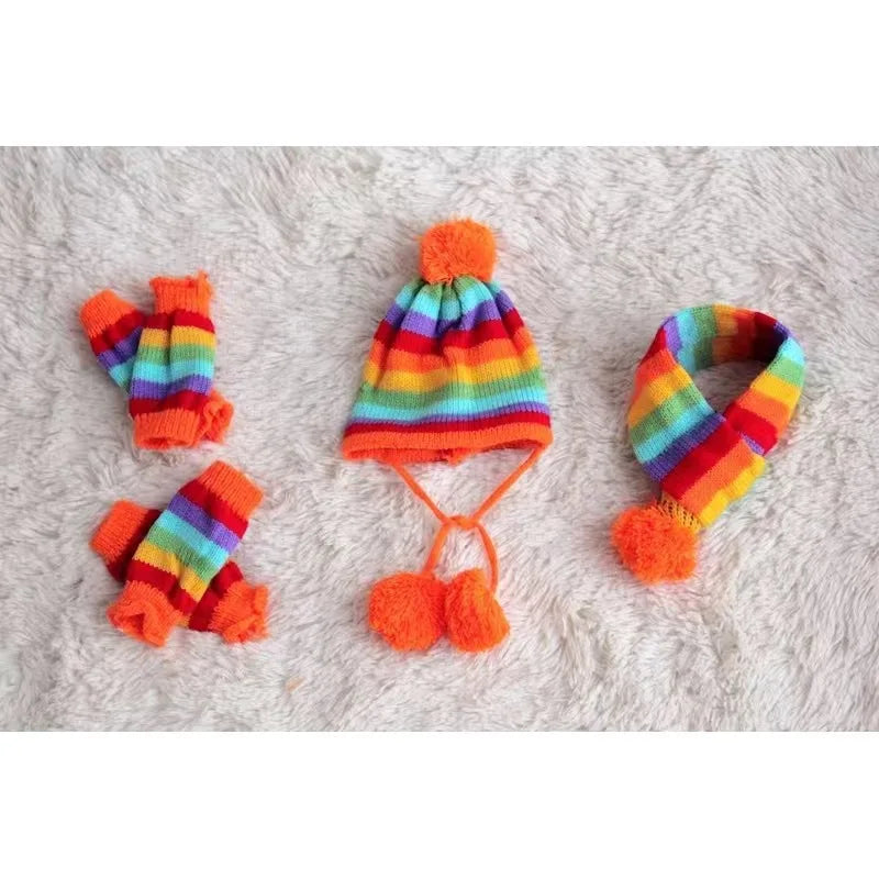 Winter Knitted Pet Accessories Set – Striped Hat, Scarf & Socks for Small Dogs, Puppies & Cats