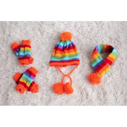 Winter Knitted Pet Accessories Set – Striped Hat, Scarf & Socks for Small Dogs, Puppies & Cats