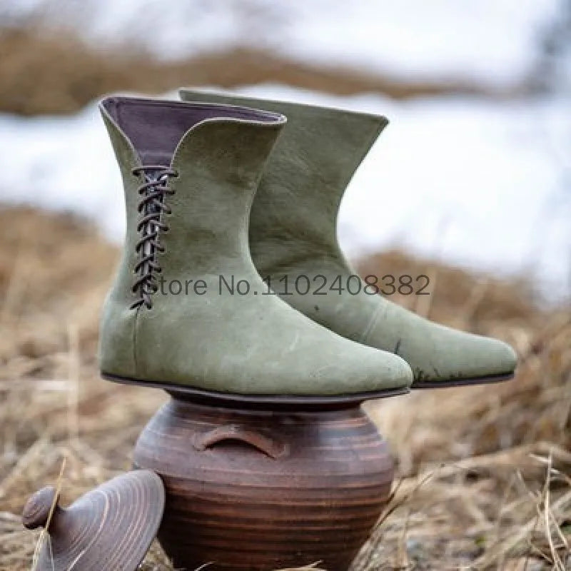 Men’s Medieval PU Leather Ankle Boots - Victorian Renaissance Knight LARP Cosplay Shoes