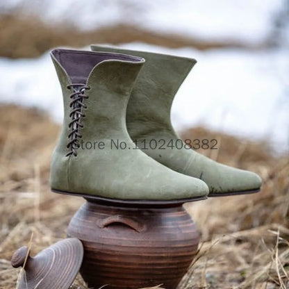 Men’s Medieval PU Leather Ankle Boots - Victorian Renaissance Knight LARP Cosplay Shoes